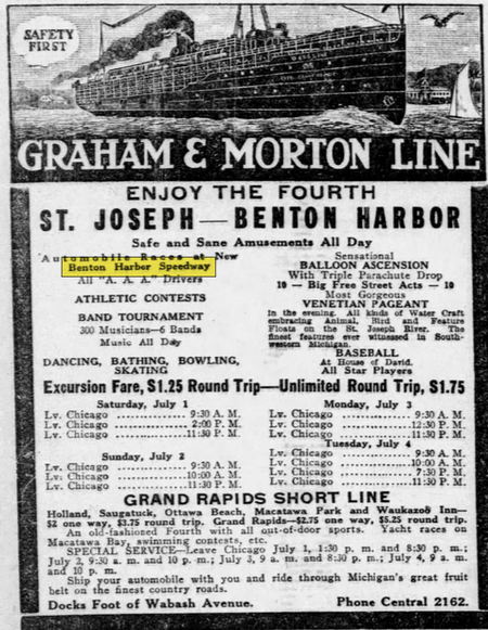 Benton Harbor Speedway (Benton Harbor Fairgrounds) - July 1916 Ad